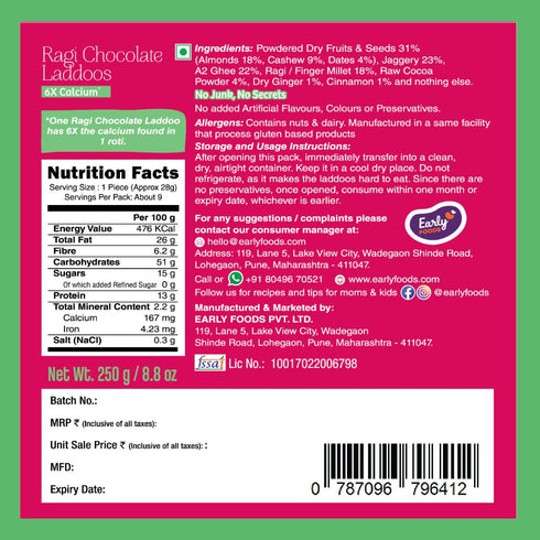 Early Foods Pack of 6 A2 Ghee Millet Laddoos