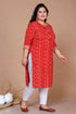 Miravan WomenS Plus Size Festive Wear Red Bandhani Printed Straight Kurta