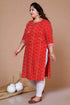 Miravan WomenS Plus Size Festive Wear Red Bandhani Printed Straight Kurta