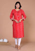 Miravan Womens Festive Wear Red Bandhani Printed Straight Kurti