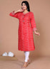 Miravan Womens Festive Wear Red Bandhani Printed Straight Kurti