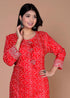 Miravan Womens Festive Wear Red Bandhani Printed Straight Kurti