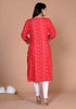 Miravan Womens Festive Wear Red Bandhani Printed Straight Kurti