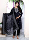 Miravan Womens Black Embroidery Straight Kurta with Palazzo and Dupatta