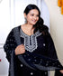 Miravan Womenns Plus Size Black Embroidery Straight Kurta with Palazzo and Dupatta Set