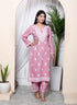 Miravan Womens Chikankari Embroidery Pink Straight Kurta and Palazzo Set