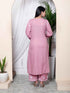 Miravan Womens Chikankari Embroidery Pink Straight Kurta and Palazzo Set