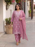 Miravan Womens Plus Size Chikankari Embroidery Pink Straight Kurta And Palazzo With Dupatta Set
