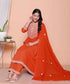 Miravan Womens Floral Embroidered Rust Straight Cotton Kurta and Palazzo with Dupatta Set