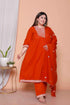 Miravan Womens plus size Floral Embroidered Rust Straight Cotton Kurta and Palazzo with Dupatta Set