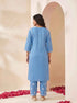 Miravan Womens Blue Embroidered Kurta with palazzo