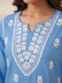Miravan Womens Blue Embroidered Kurta with palazzo