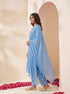 Miravan Womens Blue Embroidered Kurta with palazzo and Dupatta Set