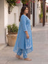 Miravan Womens plus size Blue Embroidered Kurta with palazzo and Dupatta Suit Set