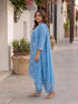 Miravan Womens plus size Blue Embroidered Kurta with palazzo and Dupatta Suit Set