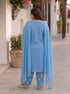 Miravan Womens plus size Blue Embroidered Kurta with palazzo and Dupatta Suit Set