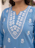 Miravan Womens plus size Blue Embroidered Kurta with palazzo and Dupatta Suit Set