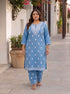 Miravan Womens plus size Blue Embroidered Kurta with palazzo