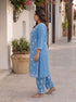 Miravan Womens plus size Blue Embroidered Kurta with palazzo