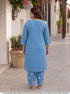 Miravan Womens plus size Blue Embroidered Kurta with palazzo