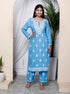 Miravan Womens Chikankari Embroidery Sky Blue Straight Kurta And Palazzo
