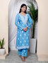 Miravan Womens Chikankari Embroidery Sky Blue Straight Kurta And Palazzo
