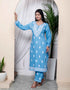 Miravan Womens Chikankari Embroidery Sky Blue Straight Kurta And Palazzo
