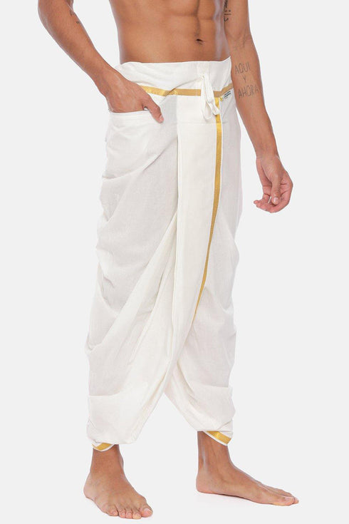 Readymade Cream Panchakacham Pocket Dhotis For Men | Uathayam