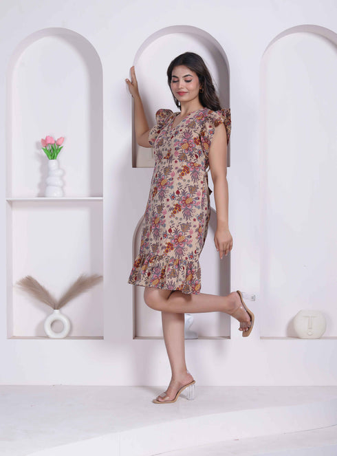 Miravan Women Empire Waist Beige mini Length Dress