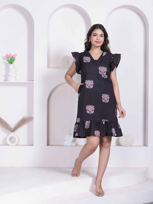 Miravan Women Empire Waist Black mini Length Dress