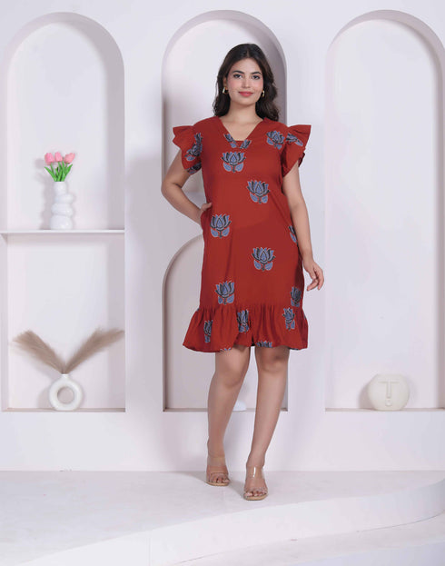 Miravan Women Empire Waist Rust mini Length Dress