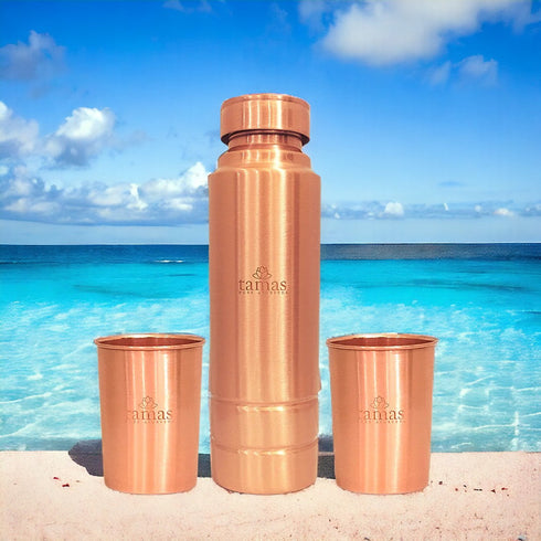 Tamas Copper Water Bottle And Glass Set with Premium Gift Box