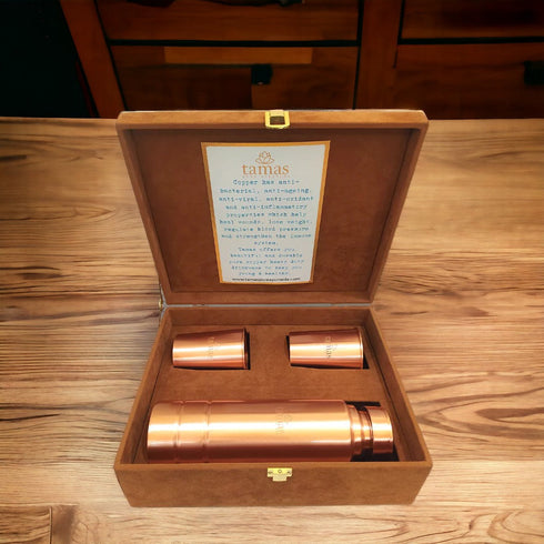 Tamas Copper Water Bottle And Glass Set with Premium Gift Box
