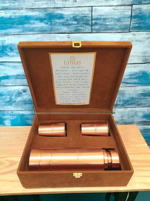 Tamas Copper Water Bottle And Glass Set with Premium Gift Box