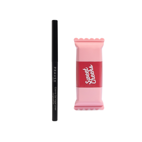 Praush 1 Sweet Cheeks Liquid Blush + 1 Creme Gel Kajal Liner Bundle