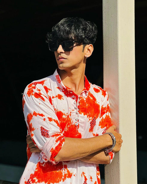 Kzari Orange Rayon Batik Mirror Kurta