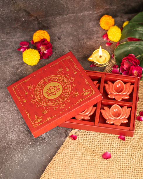 Servdharm Red Ceramic Diya Gift Set