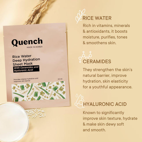 Quench Rice Water Deep Hydration Sheet Mask with Ceramides & Hyaluronic acid