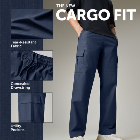 XYXX Textured Wide-Straight Fit Cargo Pants - Midnight Blue