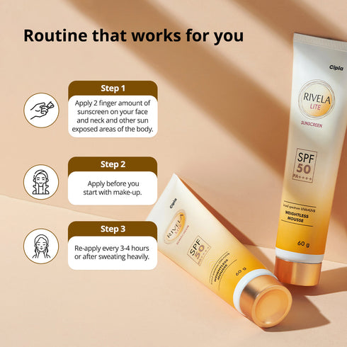 Cipla Rivela Lite Sunscreen SPF 50 PA++++ Weightless Mousse 60g