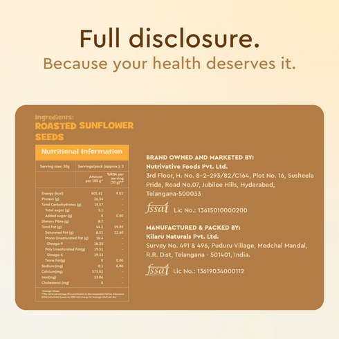 Nourish You Roasted sunflower seeds | Vitamin-E Rich | Heart Healthy