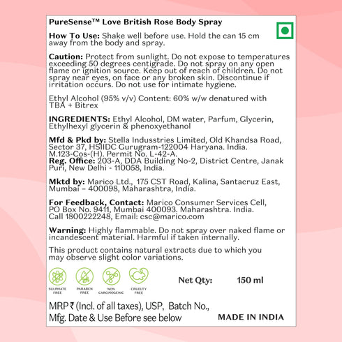 PureSense British Rose Body Spray & Japanese Cherry Blossom Body Spray | From the makers of Parachute Advansed