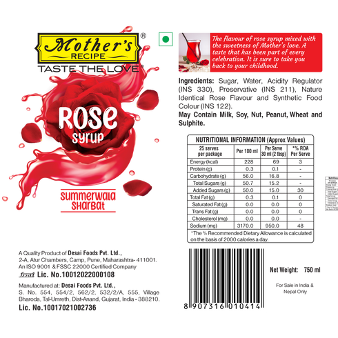 Mothers Recipe Pune Mother S Recipe Rose Syrup