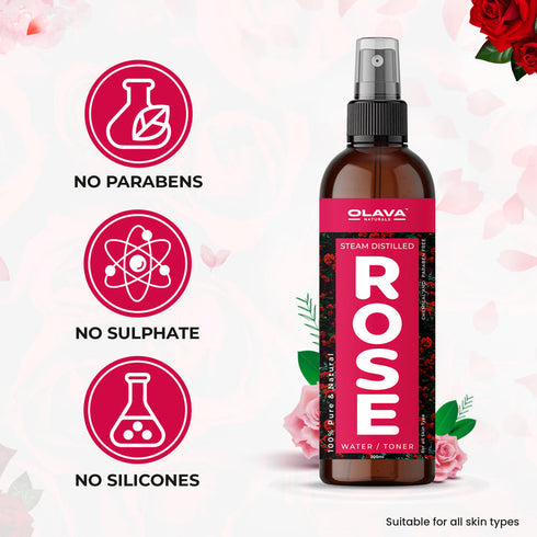 Olava Naturals Pure Rose Water - 100% Pure and Natural Steam Distilled Gulab Jal Face Toner