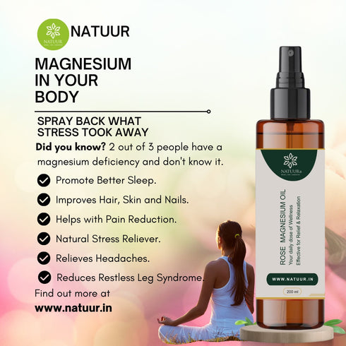 Natuur Rose Magnesium Oil Transdermal Application for Healthy Skin & Inducing Sleep 200ml
