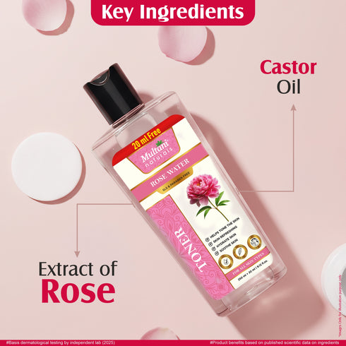 Multani Pharmaceuticals Limited Multani Naturals Rose Water Toner Oily Acne Prone Dry Combination Skin Pore Tightening & Glowing Skin Fades Blemishes Brightens & Smoothens Women & Men SLS & PARABEN FREE