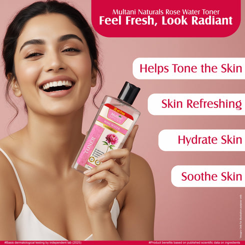 Multani Pharmaceuticals Limited Multani Naturals Rose Water Toner Oily Acne Prone Dry Combination Skin Pore Tightening & Glowing Skin Fades Blemishes Brightens & Smoothens Women & Men SLS & PARABEN FREE