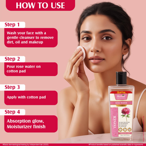 Multani Pharmaceuticals Limited Multani Naturals Rose Water Toner Oily Acne Prone Dry Combination Skin Pore Tightening & Glowing Skin Fades Blemishes Brightens & Smoothens Women & Men SLS & PARABEN FREE