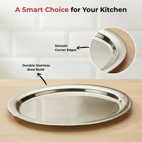 Vinod Stainless Steel Round Service Tray with Highest Grade Steel Mirror Finish Strong and Durable Dishwasher Safe Rust Free
