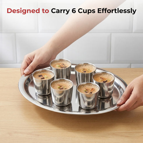 Vinod Stainless Steel Round Service Tray with Highest Grade Steel Mirror Finish Strong and Durable Dishwasher Safe Rust Free